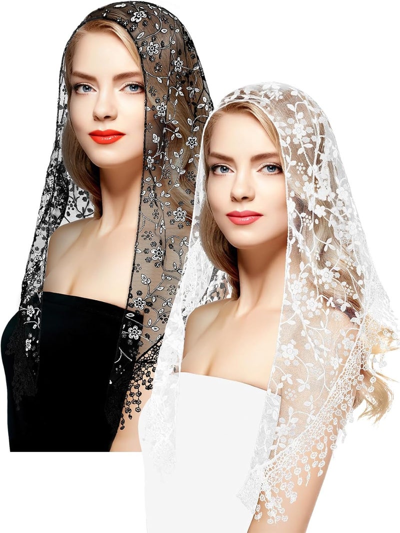 BOARDFEB 2 Pcs Mass Veil Triangle Mantilla Cathedral Head Covering Chapel Veil Latin Scarf Latin Mass Head Covering Veils - Image 1